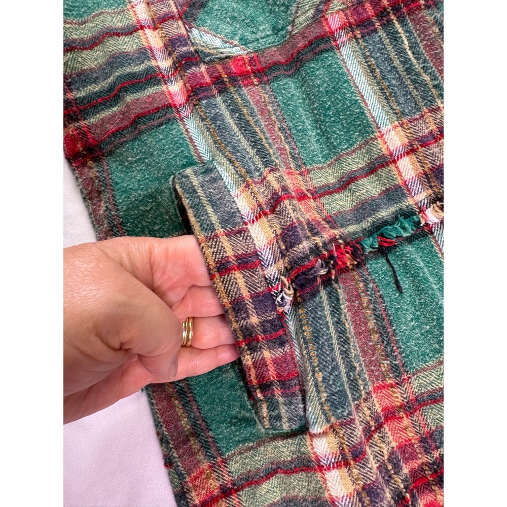 Oli & Hali Plaid Button Down Shacket Womens S Green Raw Hem Grunge Shabby Boho - Picture 6 of 10